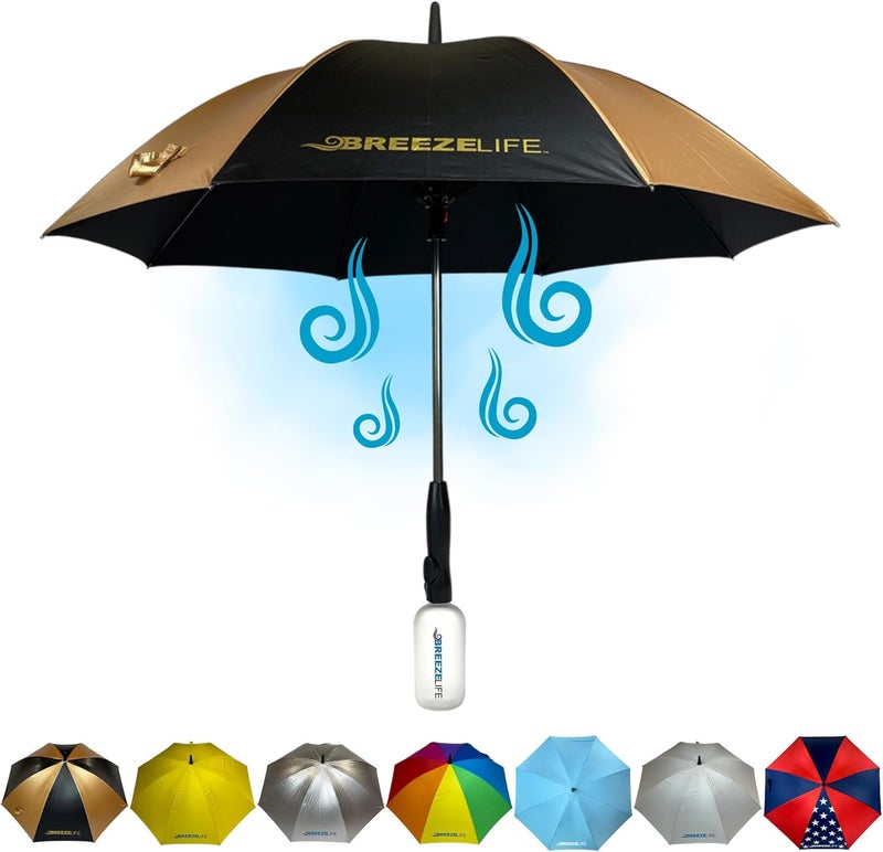 Breezelife Rechargeable Mister Breeze, Sun Umbrella with Fan and Mister, Umbrella Mister with Built-in Fan, For Festivals, Beach and More, Blocks Harmful Sun Rays, Mist bottle included - Image 1